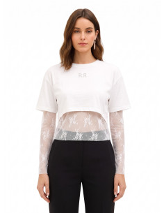Conjunto de top em renda e crop top em algodão com logótipo RR em strass Rinascimento
