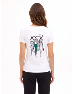 T-shirt regular em mistura de algodão com estampado de desfile em flocagem Rinascimento 2