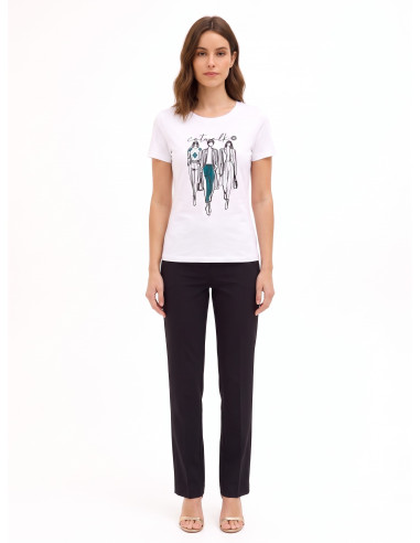 T-shirt regular em mistura de algodão com estampado de desfile em flocagem Rinascimento
