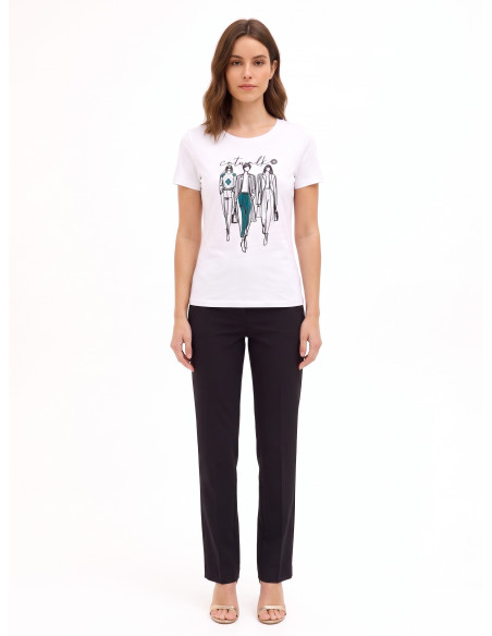 T-shirt regular em mistura de algodão com estampado de desfile em flocagem Rinascimento