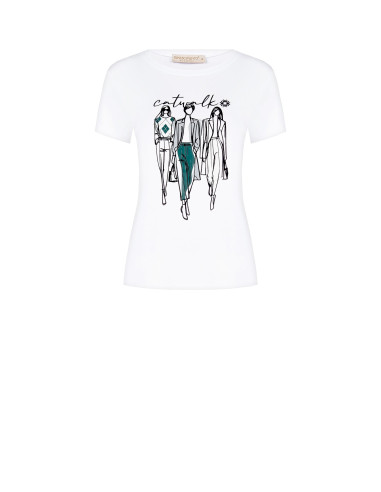 T-shirt regular em mistura de algodão com estampado de desfile em flocagem Rinascimento