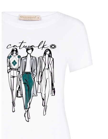 T-shirt regular em mistura de algodão com estampado de desfile em flocagem Rinascimento