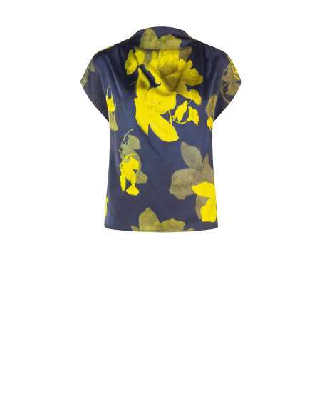 Blusa fluida de cetim com flores e decote drapeado Rinascimento