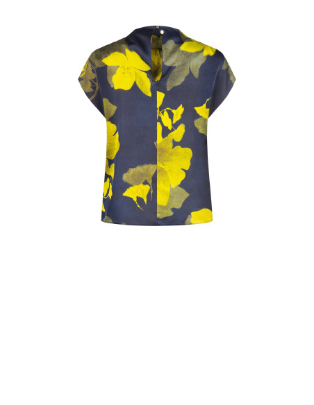 Blusa fluida de cetim com flores e decote drapeado Rinascimento