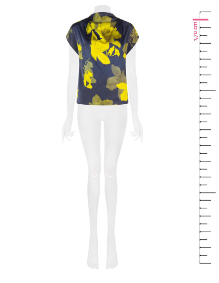 Blusa fluida de cetim com flores e decote drapeado Rinascimento
