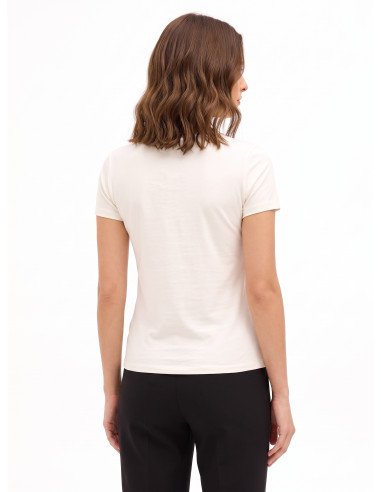 T-shirt de corte regular em mistura de algodão com estampado de slogan e strass Rinascimento