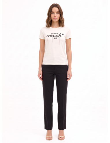 T-shirt de corte regular em mistura de algodão com estampado de slogan e strass Rinascimento