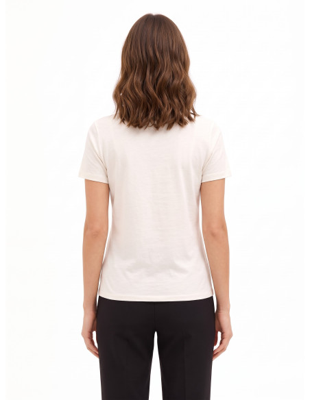 T-shirt de corte regular em mistura de algodão com estampado de figura feminina e cristais Rinascimento