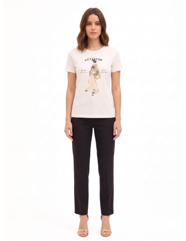 T-shirt de corte regular em mistura de algodão com estampado de figura feminina e cristais Rinascimento