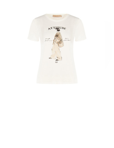 T-shirt de corte regular em mistura de algodão com estampado de figura feminina e cristais Rinascimento