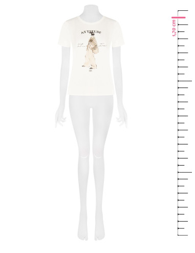 T-shirt de corte regular em mistura de algodão com estampado de figura feminina e cristais Rinascimento