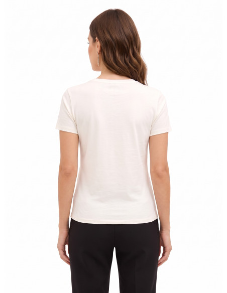 T-Shirt Regular de Algodão com Flores Laminadas e Pérolas Rinascimento