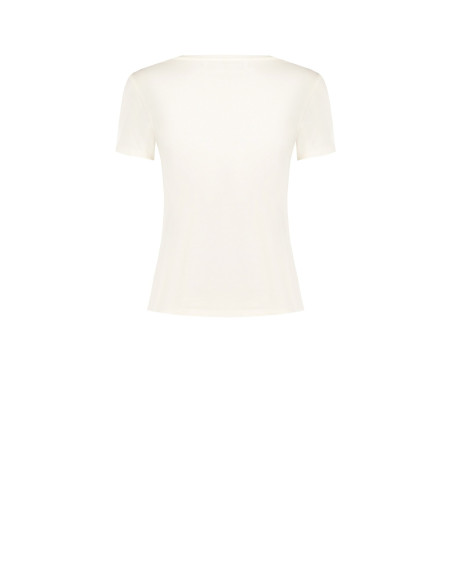 T-Shirt Regular de Algodão com Flores Laminadas e Pérolas Rinascimento