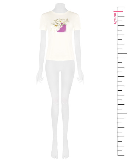 T-Shirt Regular de Algodão com Flores Laminadas e Pérolas Rinascimento