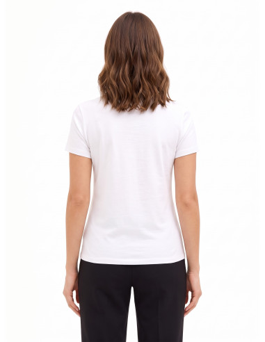 T-shirt regular em mistura de algodão com estampado de slogan e strass Rinascimento