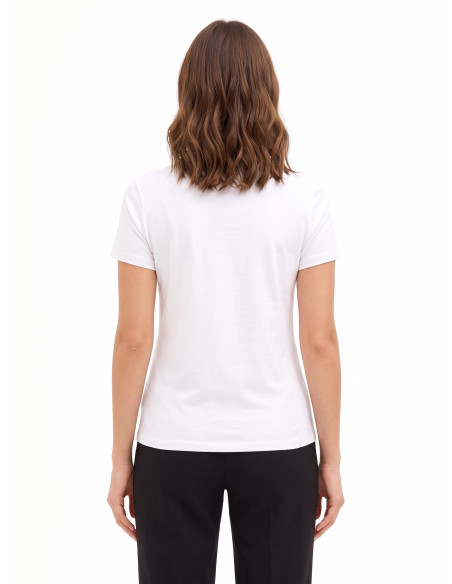 T-shirt regular em mistura de algodão com estampado de slogan e strass Rinascimento