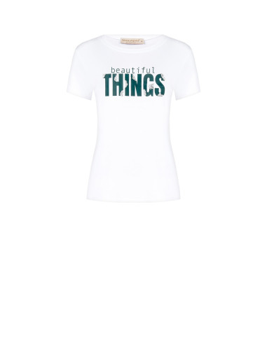 T-shirt regular em mistura de algodão com estampado de slogan e strass Rinascimento