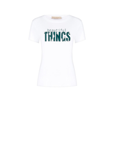 T-shirt regular em mistura de algodão com estampado de slogan e strass Rinascimento