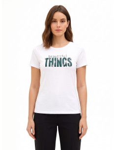 T-shirt regular em mistura de algodão com estampado de slogan e strass Rinascimento