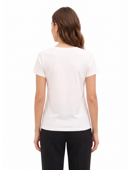 T-Shirt Regular em Algodão com Estampado Fashion e Franjas de Strass Rinascimento