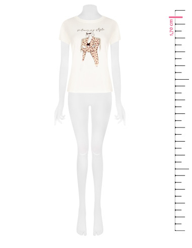 T-Shirt Regular em Algodão com Estampado Fashion e Franjas de Strass Rinascimento