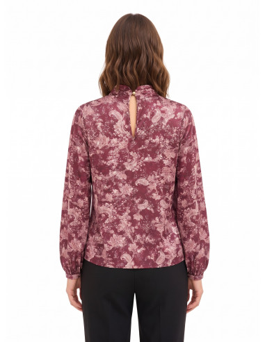 Blusa fluida de cetim com estampado paisley e gola enrolada Rinascimento