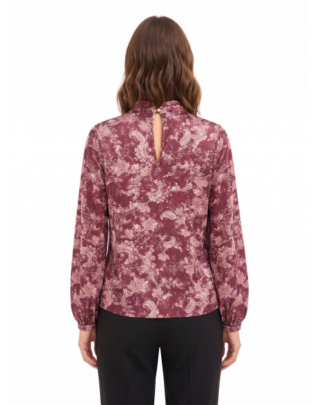 Blusa fluida de cetim com estampado paisley e gola enrolada Rinascimento