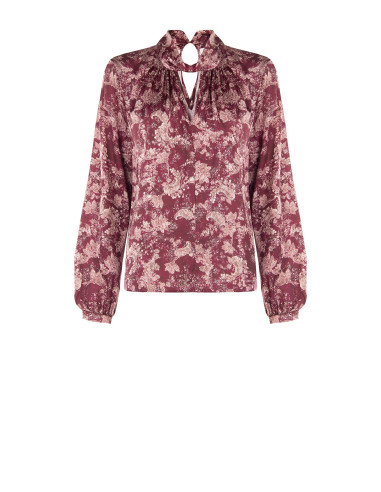 Blusa fluida de cetim com estampado paisley e gola enrolada Rinascimento