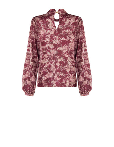 Blusa fluida de cetim com estampado paisley e gola enrolada Rinascimento