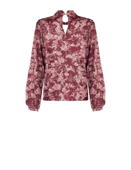 Blusa fluida de cetim com estampado paisley e gola enrolada Rinascimento