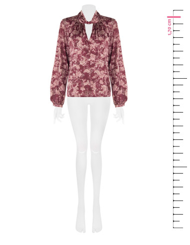 Blusa fluida de cetim com estampado paisley e gola enrolada Rinascimento