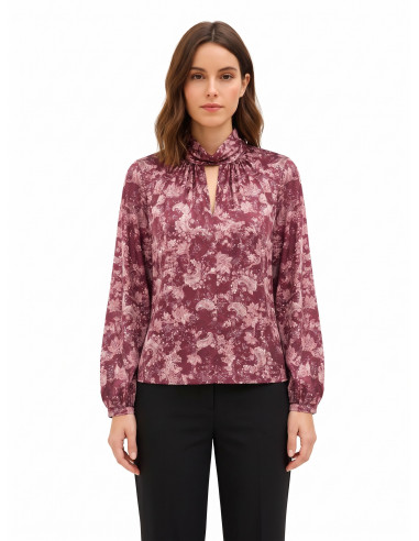Blusa fluida de cetim com estampado paisley e gola enrolada Rinascimento