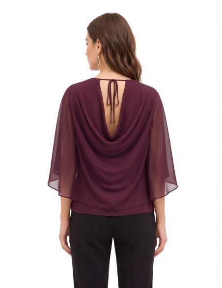 Blusa fluida em georgette com capa integrada Rinascimento