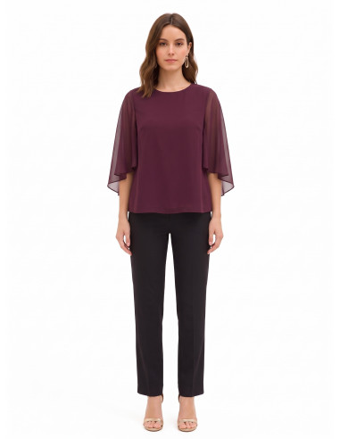 Blusa fluida em georgette com capa integrada Rinascimento