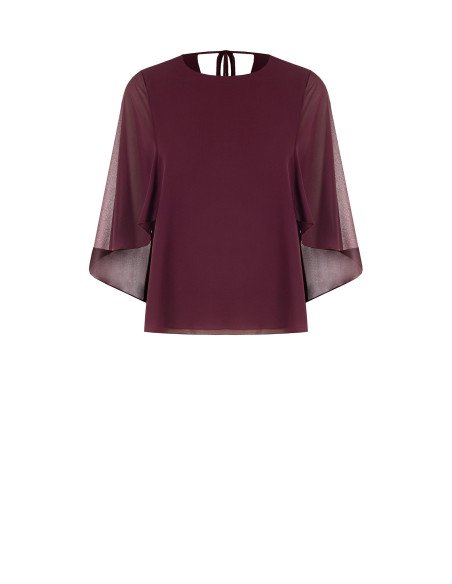Blusa fluida em georgette com capa integrada Rinascimento