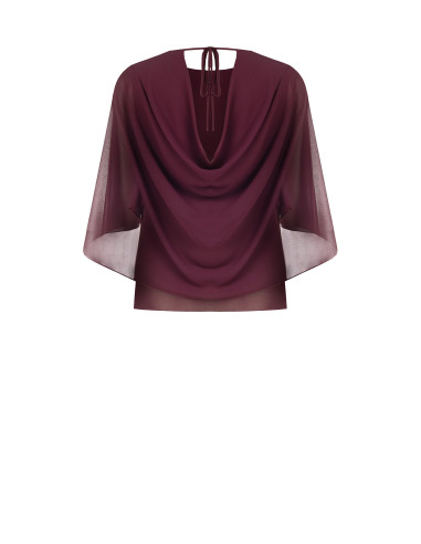 Blusa fluida em georgette com capa integrada Rinascimento