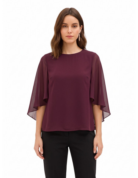 Blusa fluida em georgette com capa integrada Rinascimento