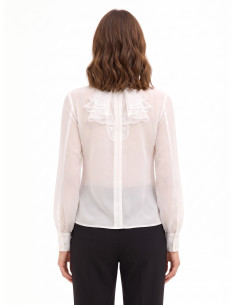 Camisa de georgette transparente com folhos de renda Rinascimento 2