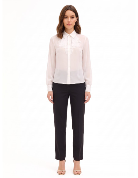 Camisa de georgette transparente com folhos de renda Rinascimento