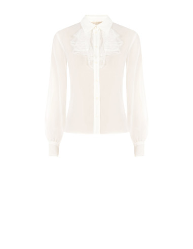 Camisa de georgette transparente com folhos de renda Rinascimento