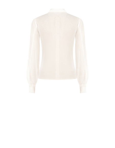 Camisa de georgette transparente com folhos de renda Rinascimento