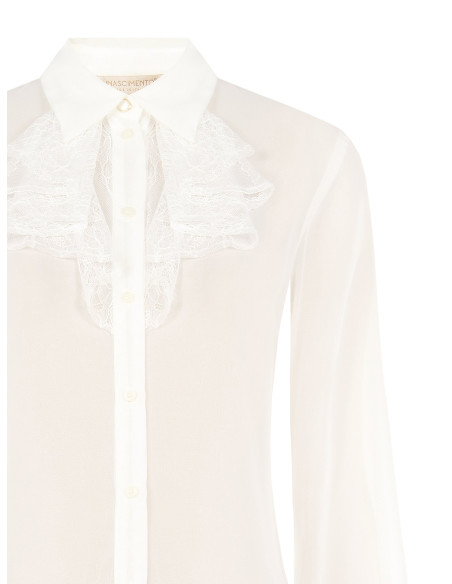 Camisa de georgette transparente com folhos de renda Rinascimento