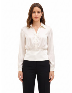 Camisa de cetim com decote em V e botões a condizer Rinascimento