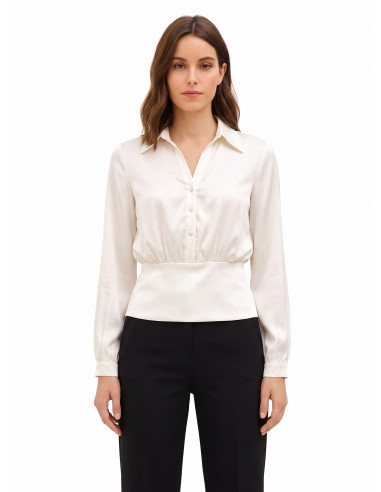Camisa de cetim com decote em V e botões a condizer Rinascimento