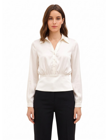 Camisa de cetim com decote em V e botões a condizer Rinascimento