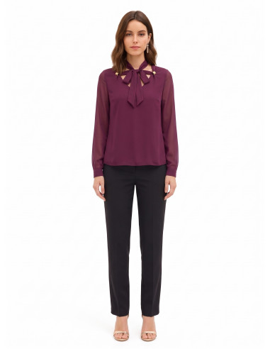 Blusa fluida de mangas compridas em cetim Rinascimento