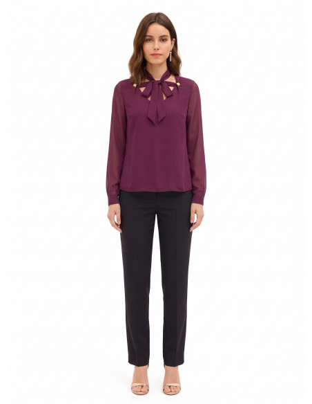 Blusa fluida de mangas compridas em cetim Rinascimento