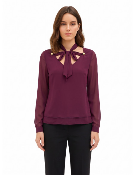 Blusa fluida de mangas compridas em cetim Rinascimento