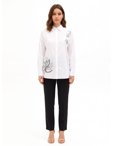 Camisa oversized de algodão com botões ocultos e strass Rinascimento