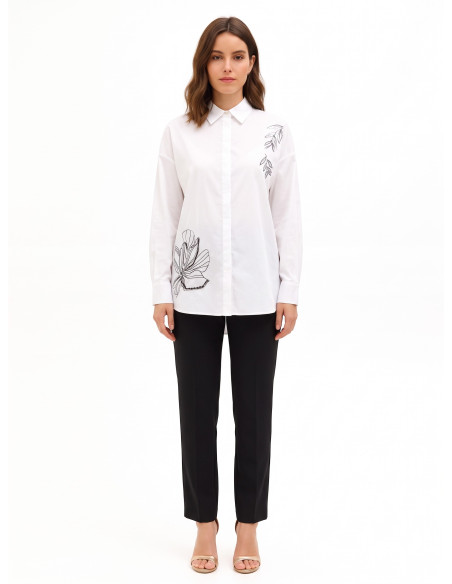 Camisa oversized de algodão com botões ocultos e strass Rinascimento